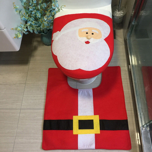 2pcs Warm Toilet Cover Seat Christmas Decor Red