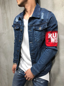 Red Armband Streetwear Denim Jacket 3787