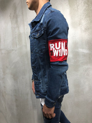 Red Armband Streetwear Denim Jacket 3787