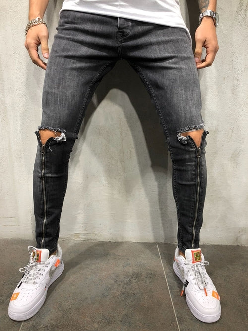 Black Skinny Zipper Detail Jeans 3962