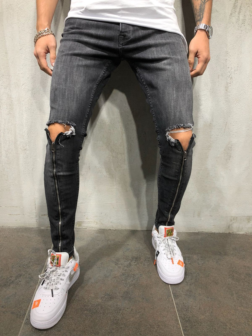 Black Skinny Zipper Detail Jeans 3962