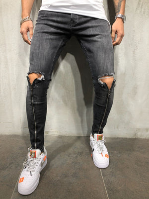 Black Skinny Zipper Detail Jeans 3962