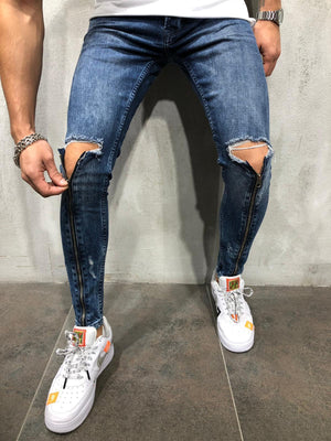 Blue Skinny Zipper Detail Jeans 3963