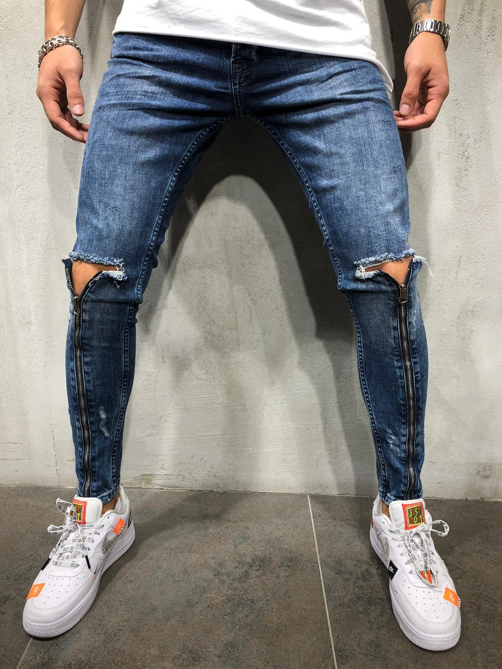 Blue Skinny Zipper Detail Jeans 3963