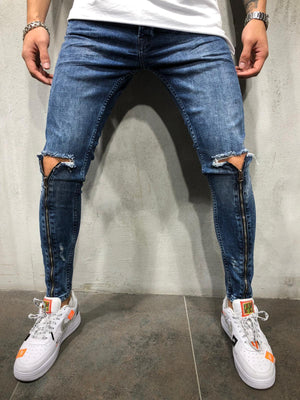 Blue Skinny Zipper Detail Jeans 3963
