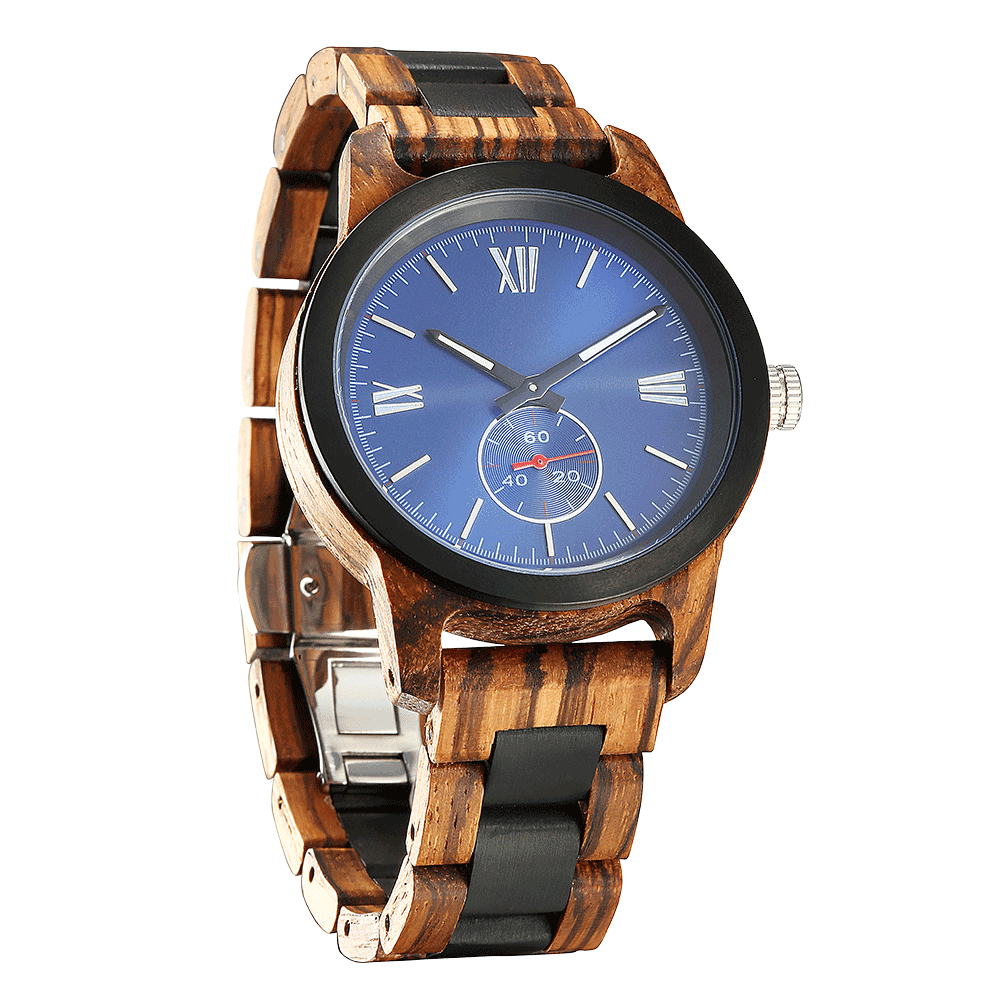Men's Handcrafted Engraving Zebra Ebony Wood Watch