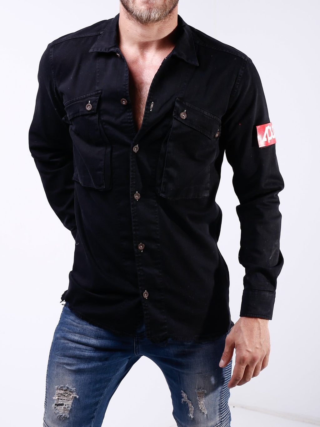 Canvas Shirt Red Armband 4156