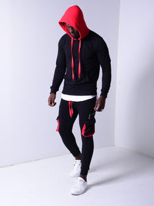 Black Hooded Tracksuit Cargo Pockets 4169