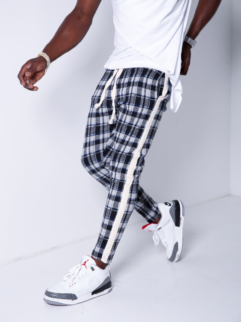 Checkered Sweatpants Side Stripes 4372