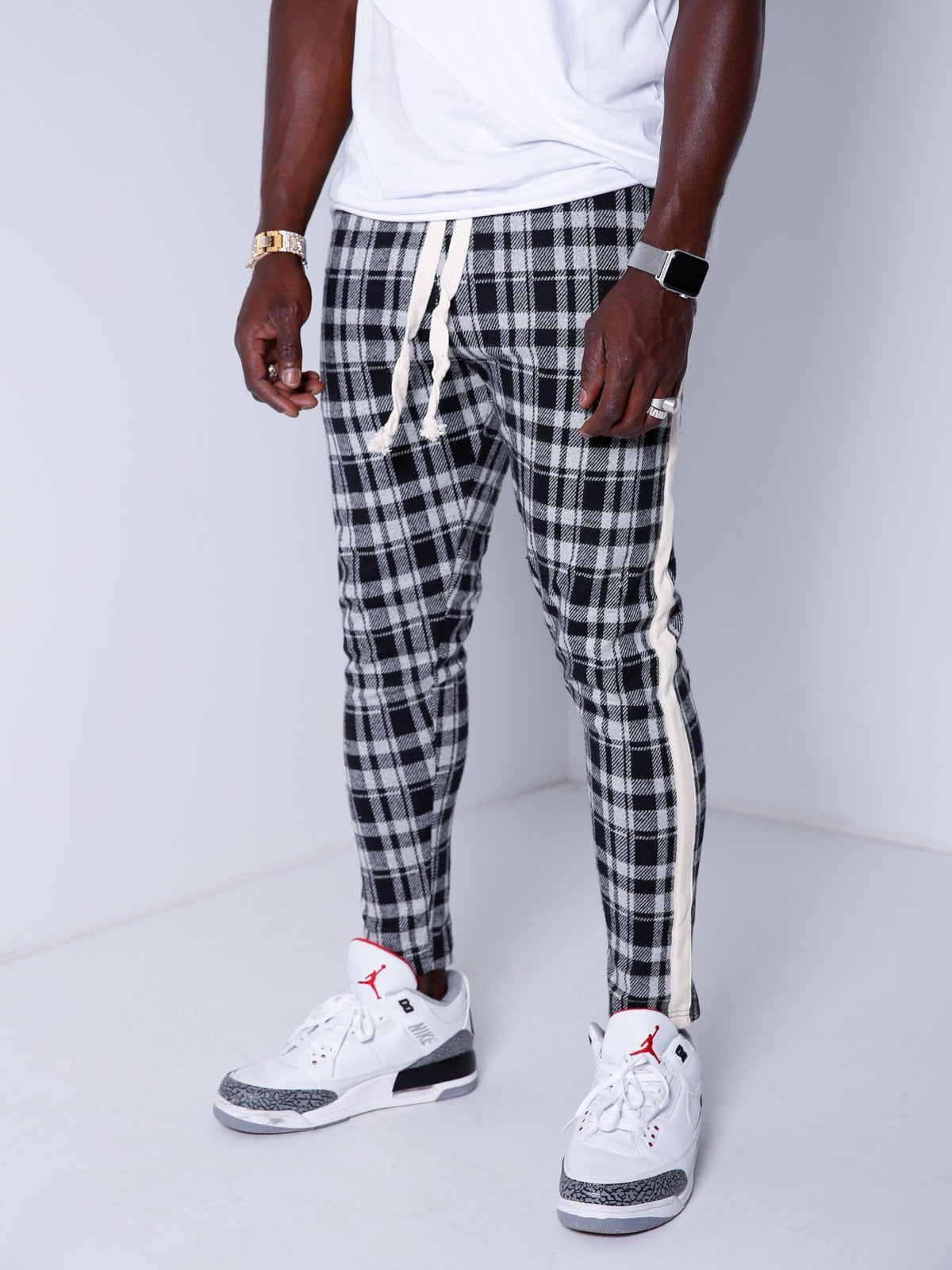 Checkered Sweatpants Side Stripes 4375