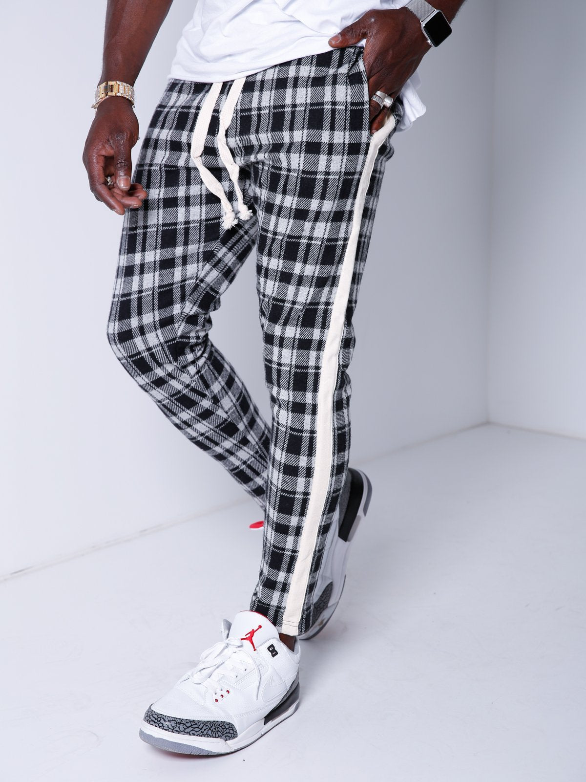 Checkered Sweatpants Side Stripes 4375