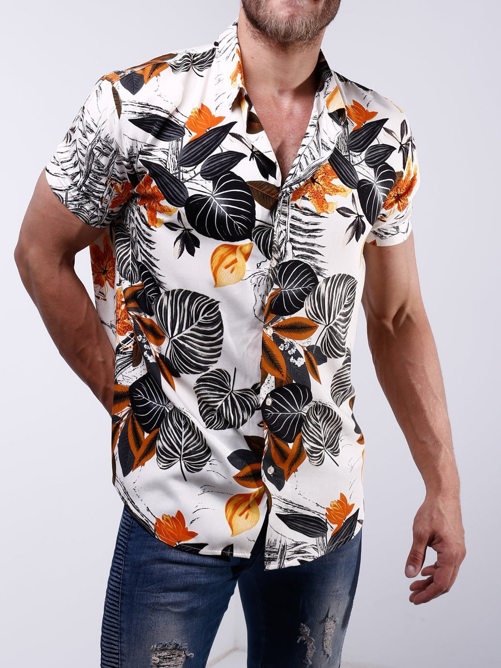 Button-Up Shirt Revere Collar 4484