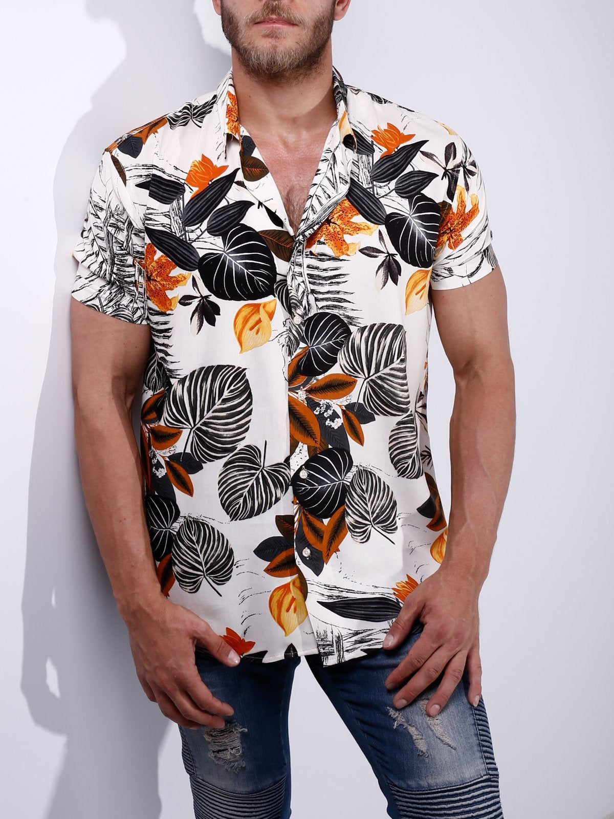 Button-Up Shirt Revere Collar 4484