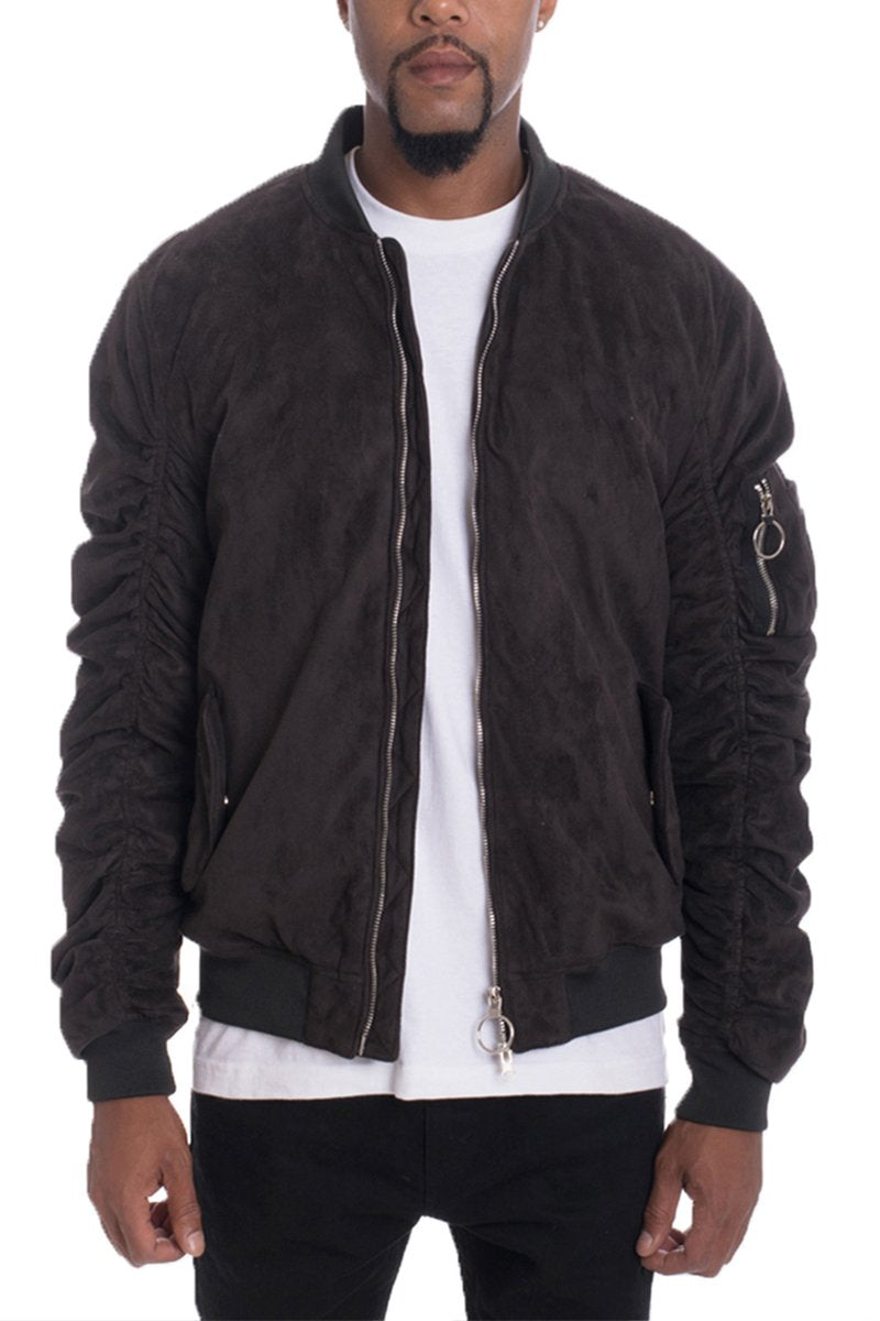 FAUX SUEDE BOMBER- BLACK