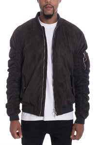 FAUX SUEDE BOMBER- BLACK