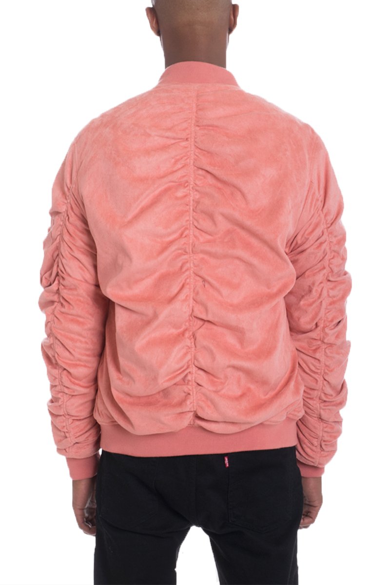 FAUX SUEDE BOMBER- CORAL