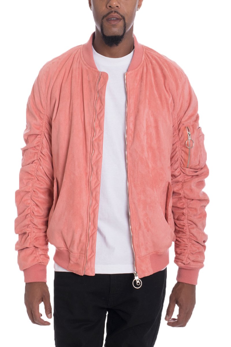 FAUX SUEDE BOMBER- CORAL