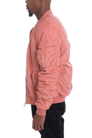 FAUX SUEDE BOMBER- CORAL