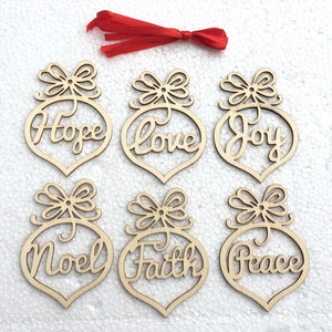 6Pcs Merry Christmas Decorations Wooden Hollow