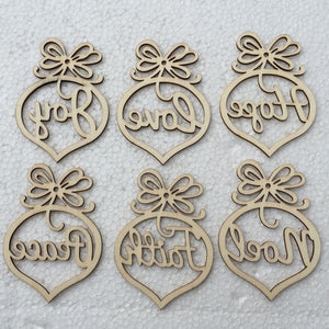 6Pcs Merry Christmas Decorations Wooden Hollow