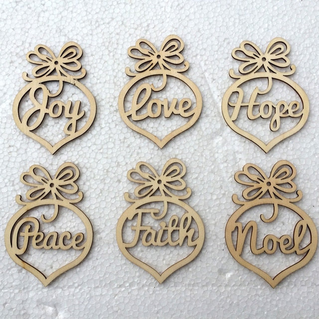 6Pcs Merry Christmas Decorations Wooden Hollow