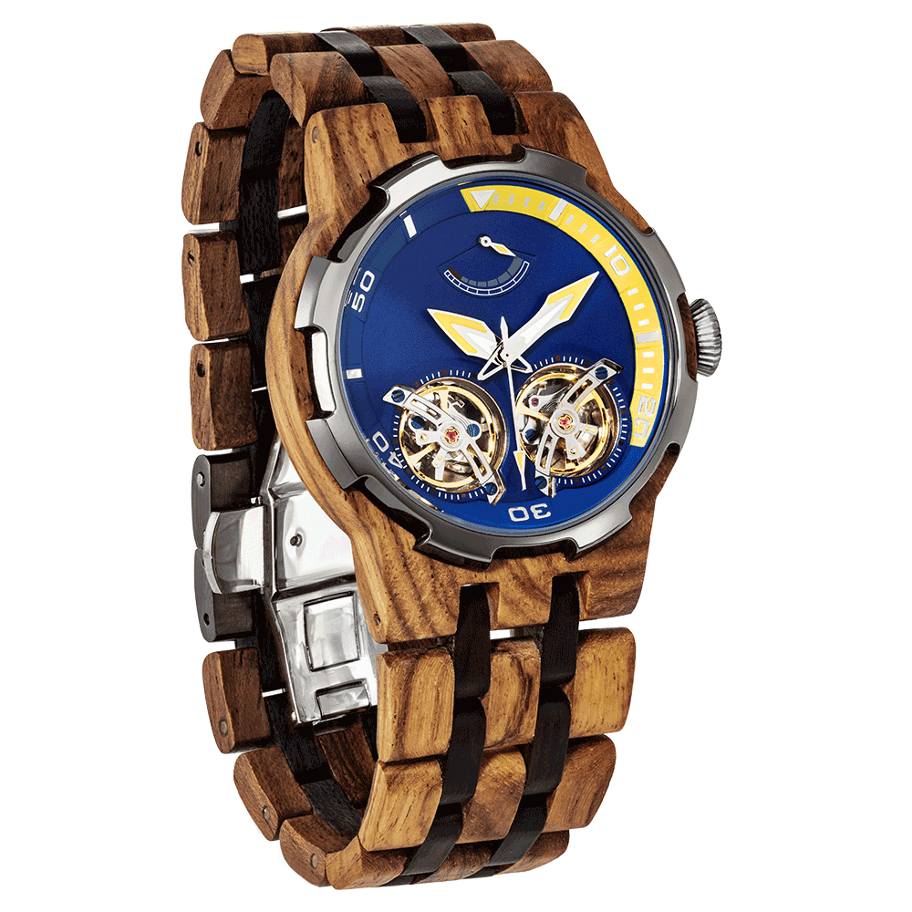 Men's Dual Wheel Automatic Ambila Wood Watch -