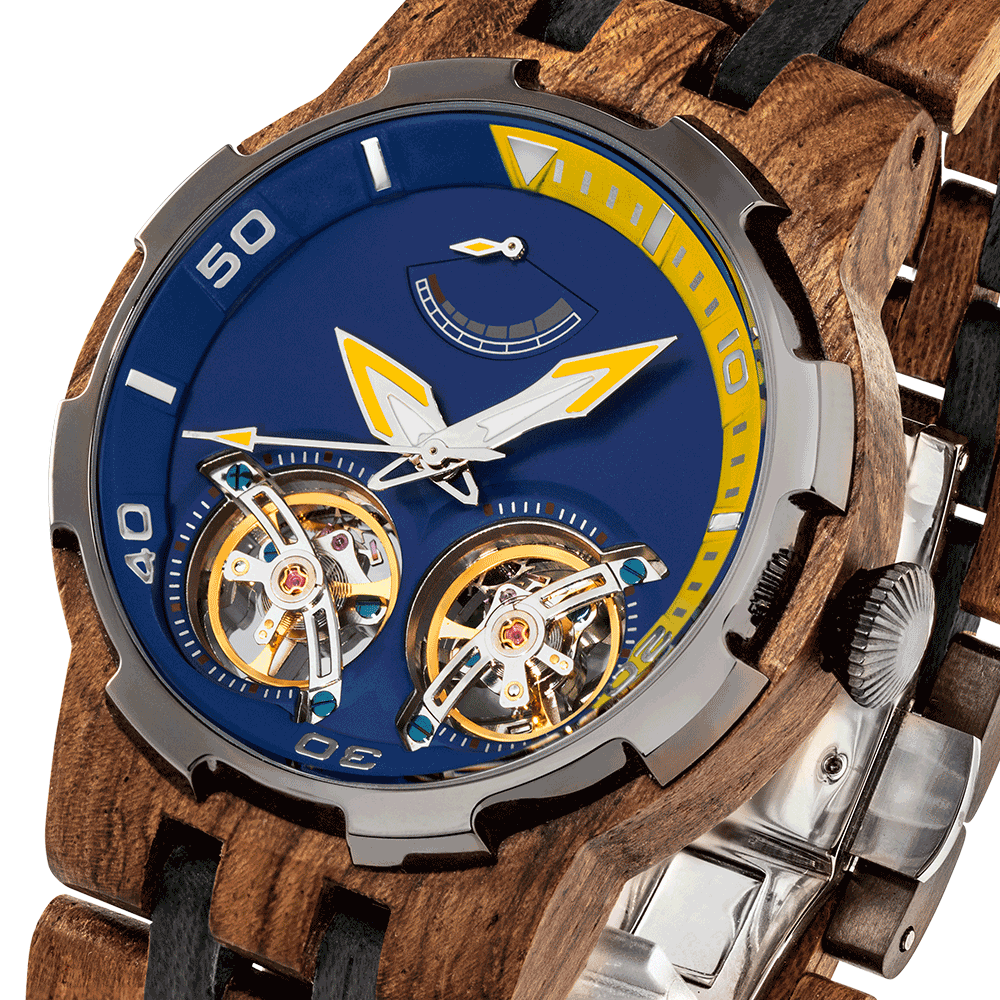 Men's Dual Wheel Automatic Ambila Wood Watch -