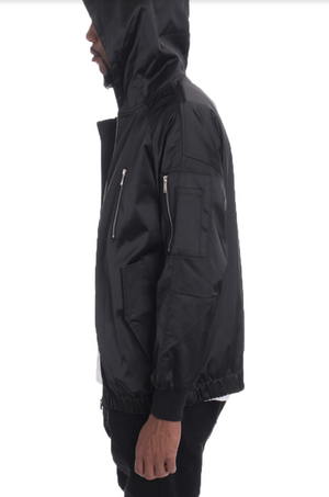 HOODIE SATIN BOMBER- BLACK