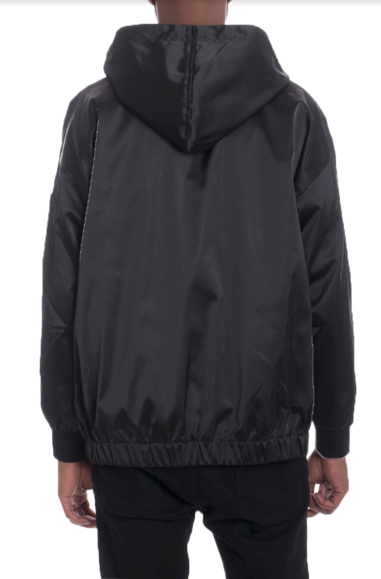 HOODIE SATIN BOMBER- BLACK