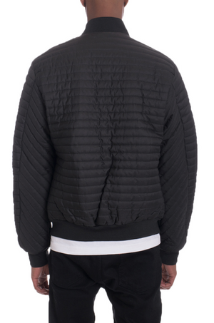 DIAGONAL QUILT BOMBER- BLACK