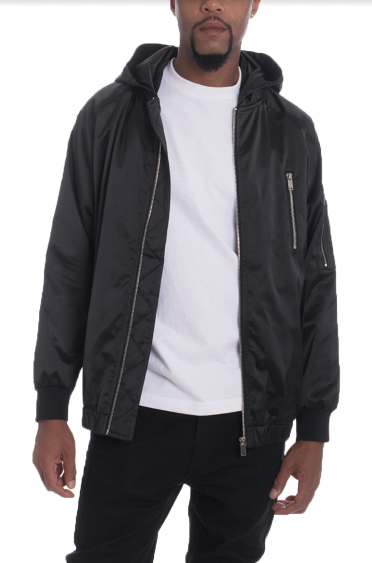 HOODIE SATIN BOMBER- BLACK