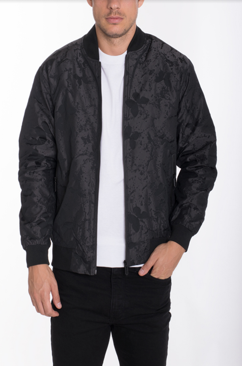 BUTTERFLY PRINTED BOMBER- BLACK