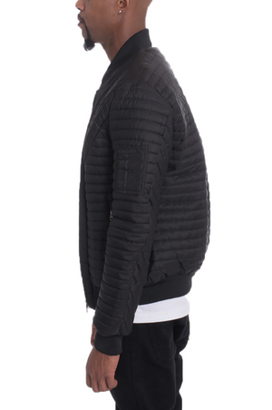 DIAGONAL QUILT BOMBER- BLACK