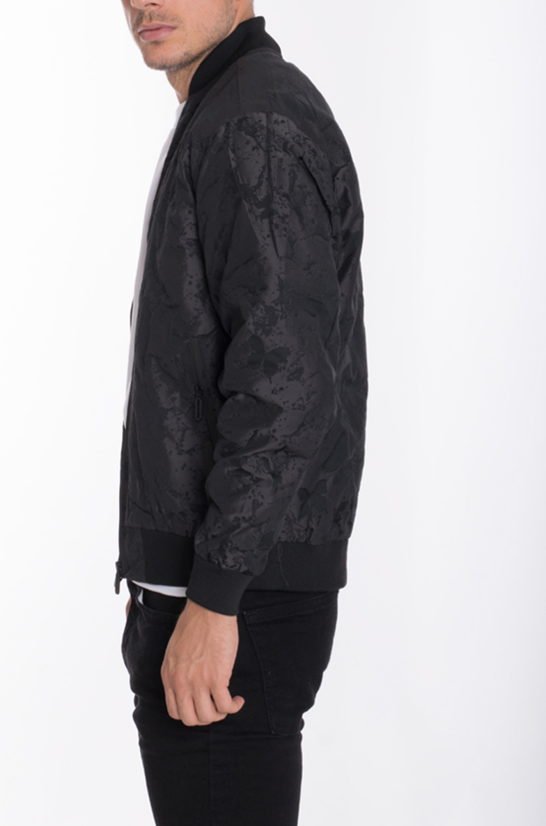 BUTTERFLY PRINTED BOMBER- BLACK