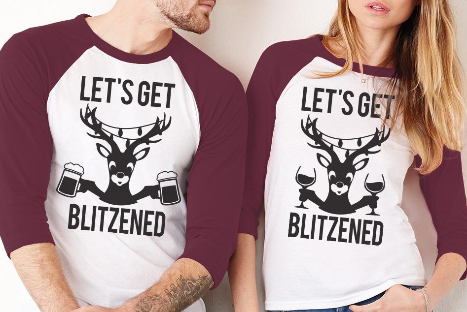 LET'S GET BLITZENED Christmas Baseball Tee
