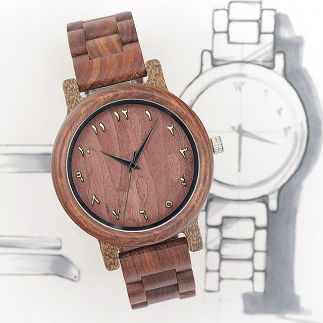 EN13 Men's Top Brand Red Wood Watch with