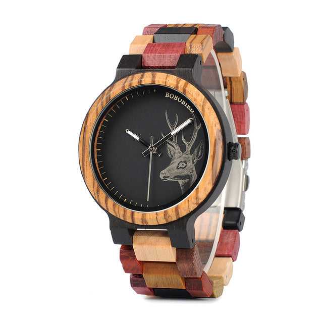 P14-2 Deer Collection Wood Watches Date