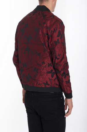 BUTTERFLY PRINTED BOMBER- BURGUNDY