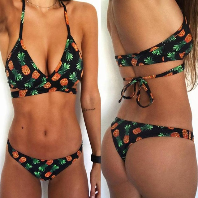 Beautiful Women Pineapple Print Bikini Sets Two
