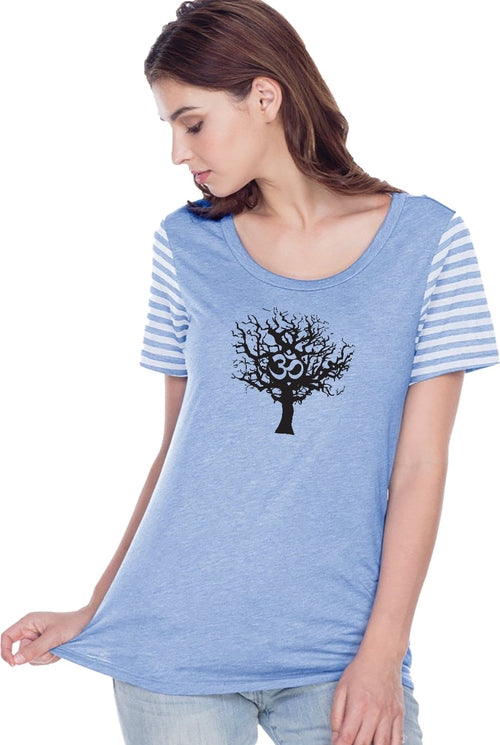 Black Tree of Life Striped Multi-Contrast Yoga Tee