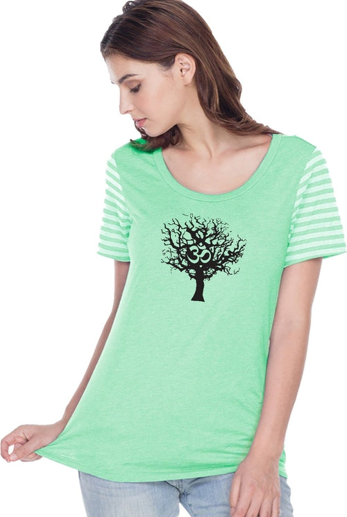 Black Tree of Life Striped Multi-Contrast Yoga Tee