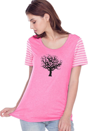 Black Tree of Life Striped Multi-Contrast Yoga Tee