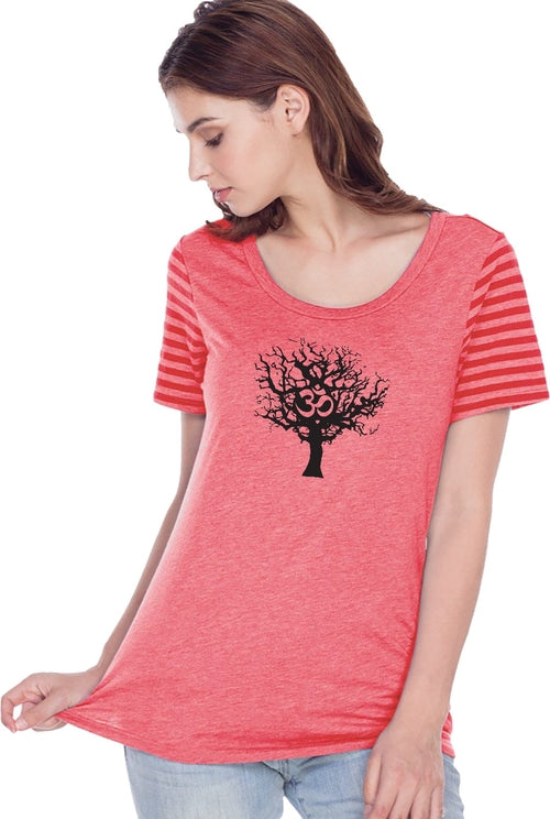 Black Tree of Life Striped Multi-Contrast Yoga Tee