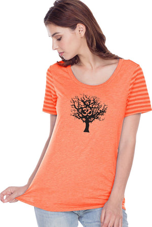 Black Tree of Life Striped Multi-Contrast Yoga Tee