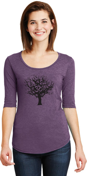 Black Tree of Life 3/4 Sleeve Scoopneck Yoga Tee