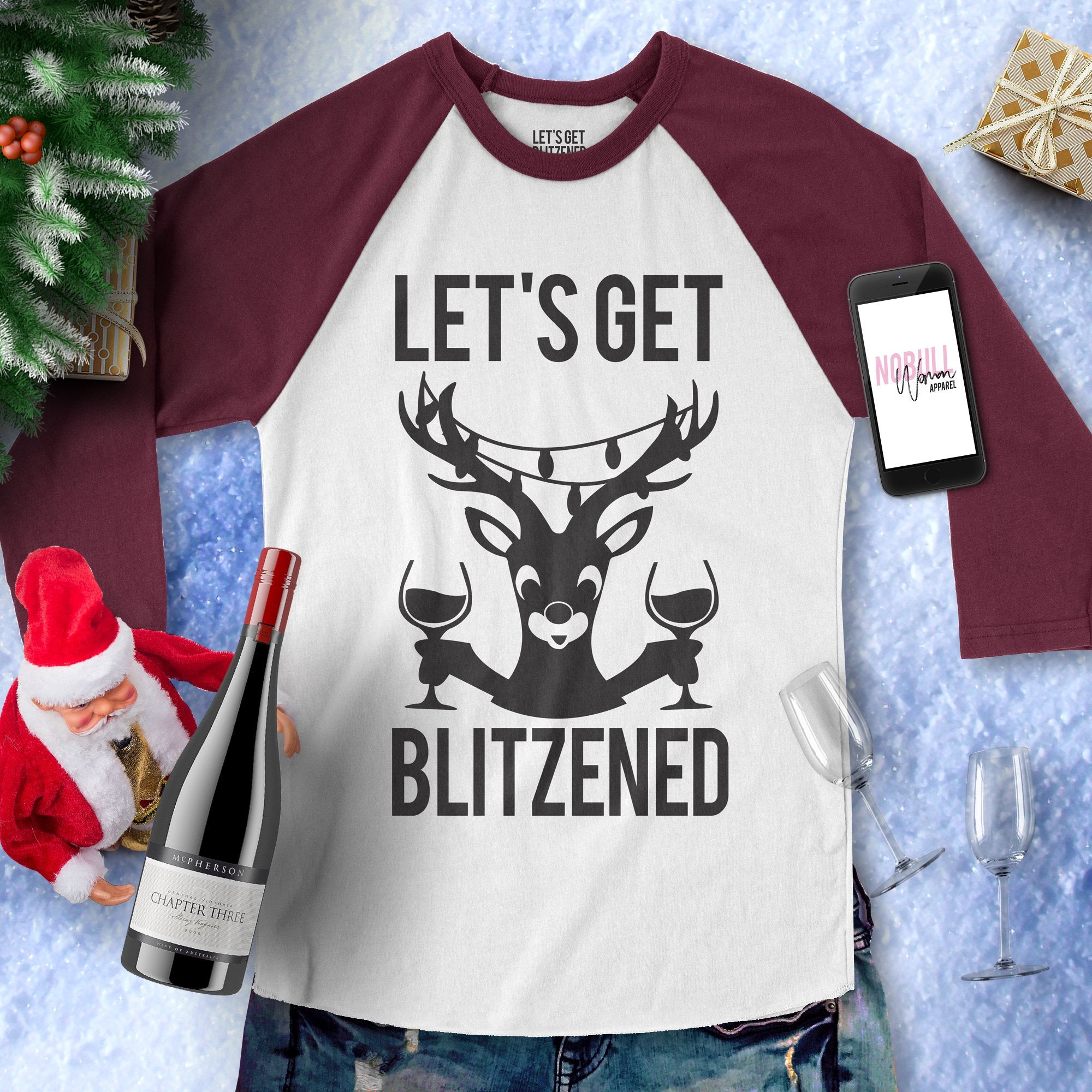 LET'S GET BLITZENED Christmas Baseball Tee