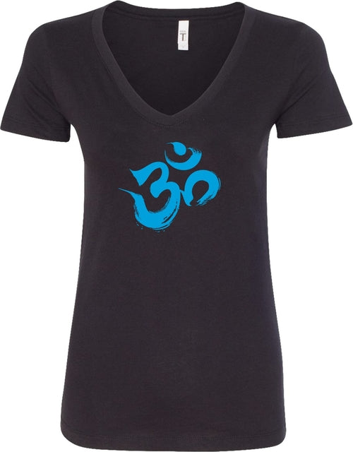 Aqua Brushstroke AUM Ideal V-neck Yoga Tee Shirt