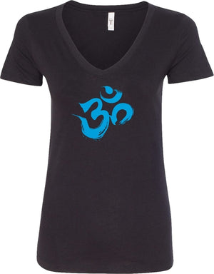 Aqua Brushstroke AUM Ideal V-neck Yoga Tee Shirt