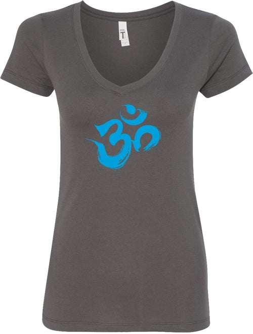 Aqua Brushstroke AUM Ideal V-neck Yoga Tee Shirt