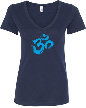 Aqua Brushstroke AUM Ideal V-neck Yoga Tee Shirt